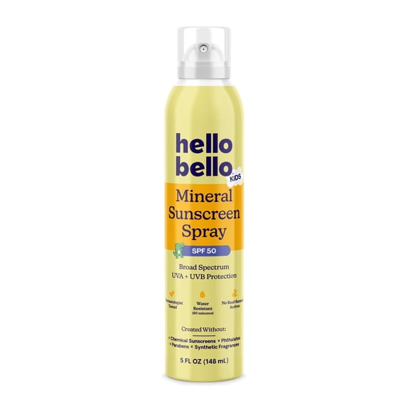 Hello Bello Mineral SPF 50 Sunscreen, Reef-Friendly Spray for Kids and Adults, 5.0 fl oz
