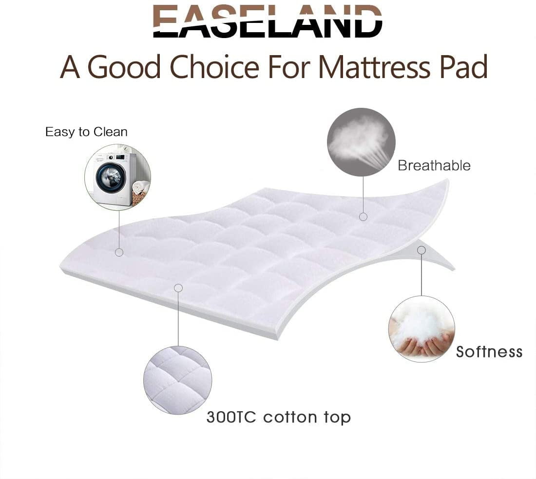 EASELAND Twin XL Mattress Pad Pillow Top Mattress Cover Quilted Fitted Mattress Protector Extra Long Cotton Top 8-21 Deep Pocket Cooling Mattress Topper 39x80 Inches, White 