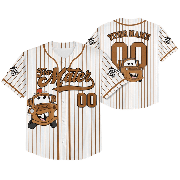 Custom Disney Cars Tow Mater Baseball Jersey, Cars Tow Mater Baseball Jersey, Disney Baseball Team Outfit , Matching Family Baseball Jersey