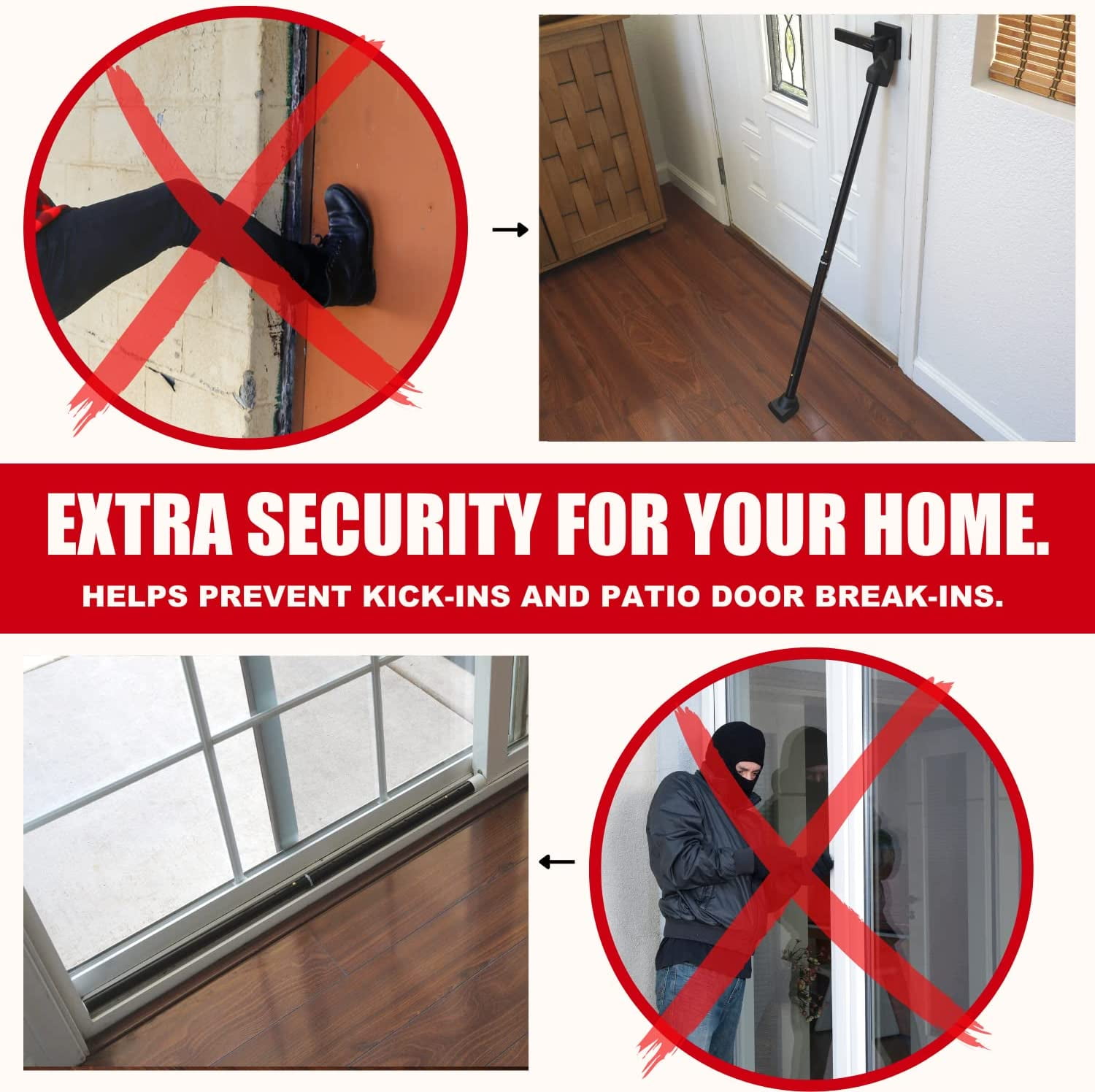 SecurityMan 2-in-1 Adjustable Door & Patio Bar, Heavy-Duty Iron Jammer for Hinged and Sliding Doors, Black
