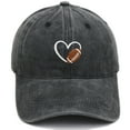 thumbnail image 2 of Men'S Hats Washed Unisex Baseball Cap Embroidered Heart Football Design Adjustable Low Profile Sports Sun Hat, 2 of 3