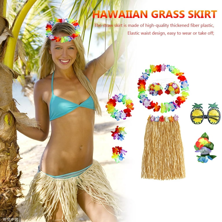 Chamair Grass Skirt Suit Party Dress Up Hawaiian Costume for Stage Beach (Yellow), Adult Unisex, Size: One size, Clear