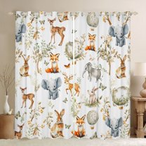 Castle Fairy Teens Cute Elephants Deer Fox Rabbit Blackout Curtains Set of 2 (52x84 Each),Chic Flowers Butterflies Window Curtains,Cartoon Jungle Animal Curtains and Drapes,Breathable Home Decor