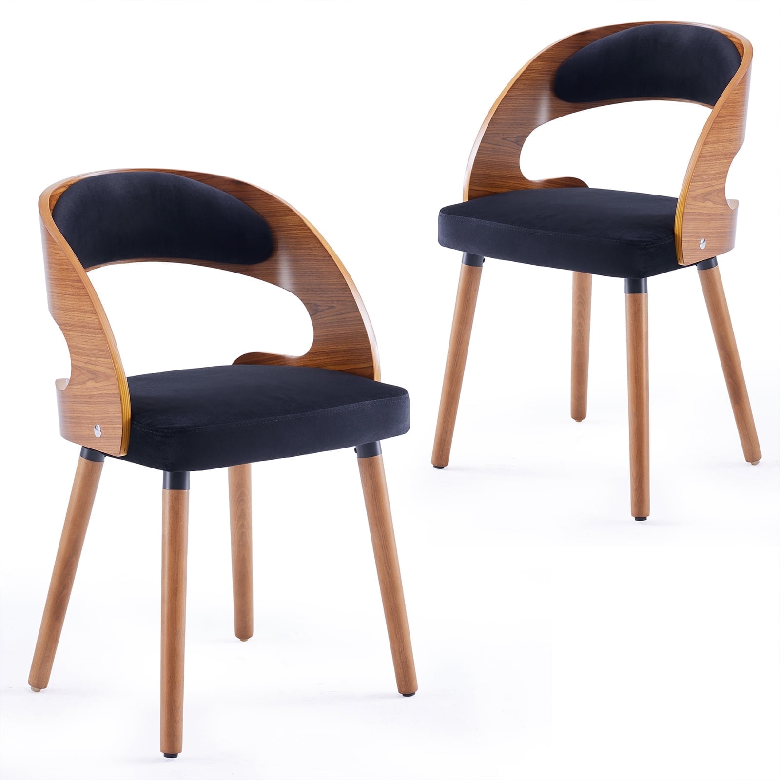 Farini Set of 2 Wood Dining Chairs with Curved Backrest for Kitchen Dining Room, Black