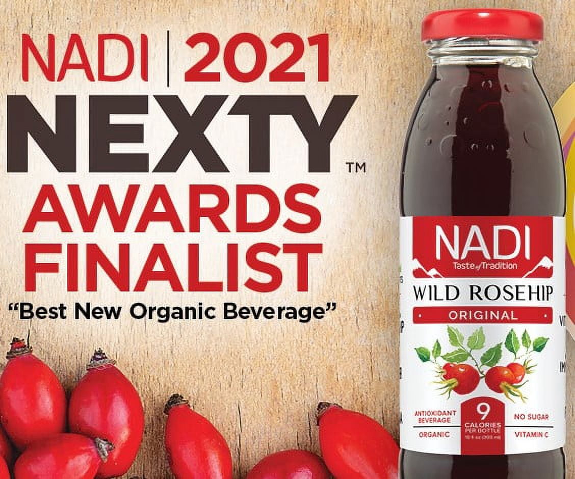 NADI - Wild Rosehip + Grape Juice - USDA Organic, Rich in Vitamin C & Antioxidants, NO added Sugar, Non GMO, Vegan, & Gluten Free (8.5 oz, 12 Pack)