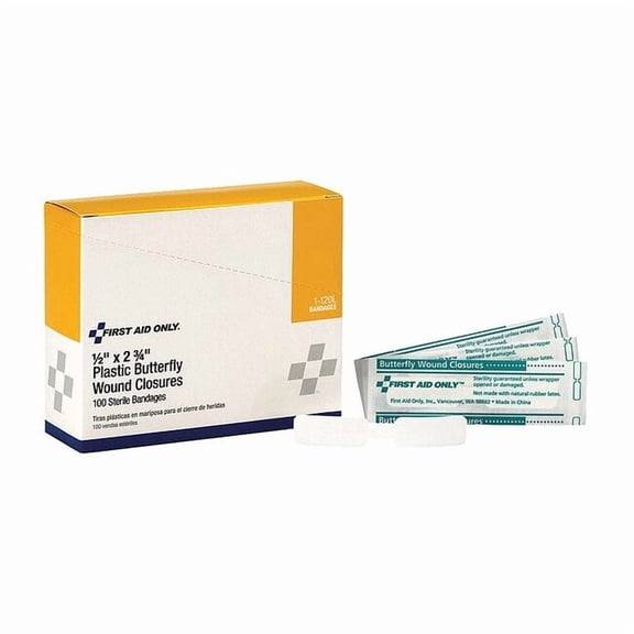First Aid Only Butterfly Closure, White, Plastic, PK100 1-120L