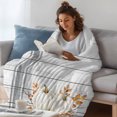 thumbnail image 4 of White Pumpkins Fall Fleece Throw Blanket for Couch, Thanksgiving Botanical Grey Striped Wooden Microfiber Flannel Blanket, Lightweight Soft Throw Blankets for Bed, Sofa, Travel, 50"x60", 4 of 9