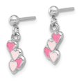 thumbnail image 2 of Diamond2Deal 925 Sterling Silver Rhodium-Plated Pink Enameled Hearts Post Dangle Earrings (L- 0.65 inch, W-0.22 inch), 2 of 6