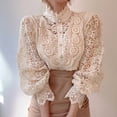 thumbnail image 6 of Women Elegant Lace Trim Shirts Casual Victorian Blouse Long Sleeve Button Down Tops Color XXL, 6 of 8