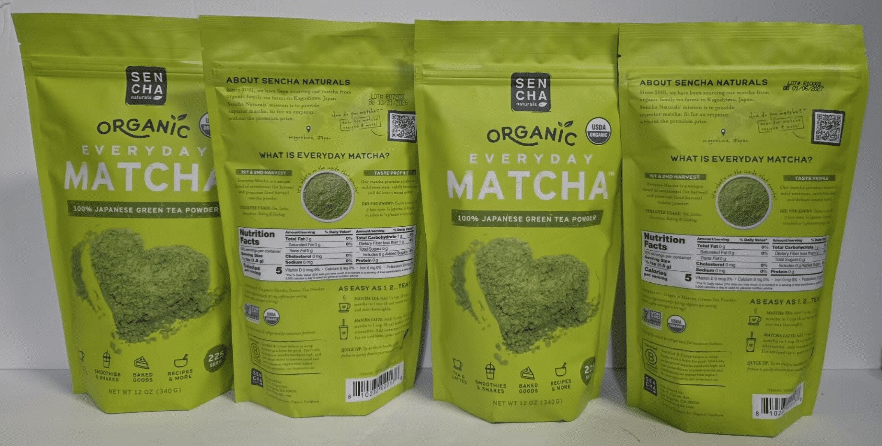Sen Cha NON-GMO Organic Everyday Matcha 100% Japanese Green Tea Powder 12oz 340g (4 Bags)