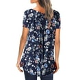thumbnail image 4 of 2025 Clearance! asdoklhq 2025 Summer Fall Plus Womens Tops,Ladies Tops Clearance,Womens Shirts under $5,Women Fashion V- Neck Floral Printed Tunic Tops Buttons Short Sleeve T-Shirt, 4 of 7