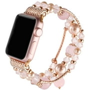 Suppeak Band Compatible with Apple Watch 38mm 40mm, Women Girl Elastic Handmade Pearl Bracelet Replacement for 38mm
