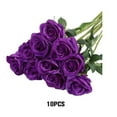 thumbnail image 4 of Wosthever 10 UNIDS Flores Artificiales Seda Ligero Realista Ramo de Rosas de Tallo Largo Arreglo Boda Fiesta Regalo Decoraciones Decoración Púrpura Wosthever HA084444-06, 4 of 6