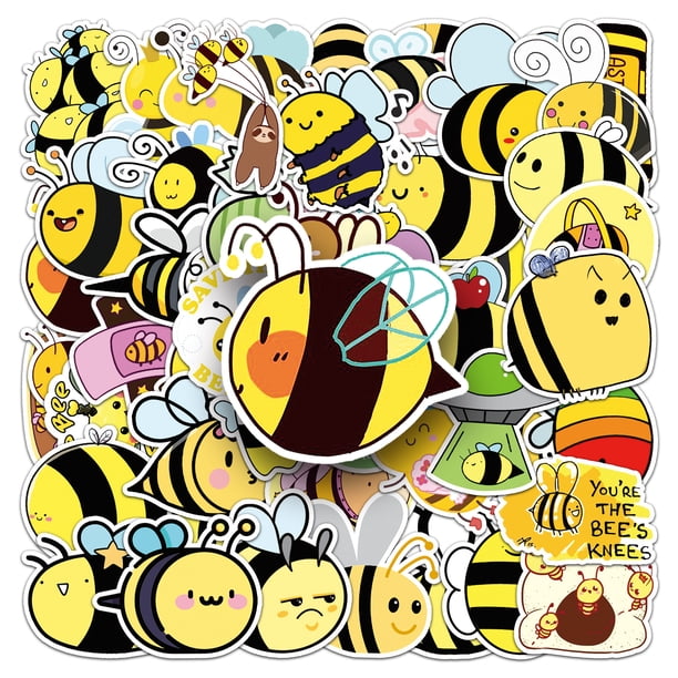 Calcomanías con bonitos dibujos animados de abejas, 50 unidades, impermeables