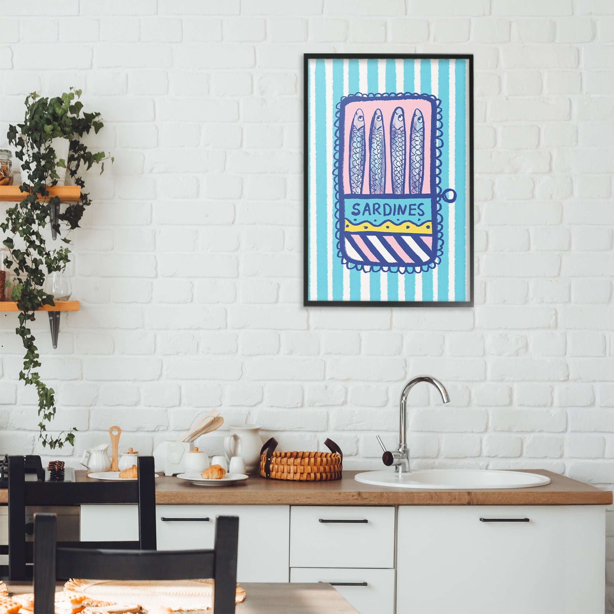 Stupell Industries Pastel & Stripes Sardines Black Framed Giclee Art, design by Florentina Dolci