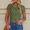 thumbnail image 4 of KLL Women 's Crew Neck Bodysuit Jumpsuits Yellow Floral Print Short onesies Stretch T Shirts, 4 of 5