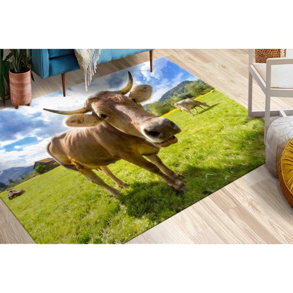 Cattle Head Rug, Farm Rug, Cow Rug, Animal Rug, Luxury Rug, Gift For Her, Salon Rug, Entry Rug, Gift For Him, Front Door Rug, Farmhouse Rug, 3.9'x5.9' - 120x180 cm