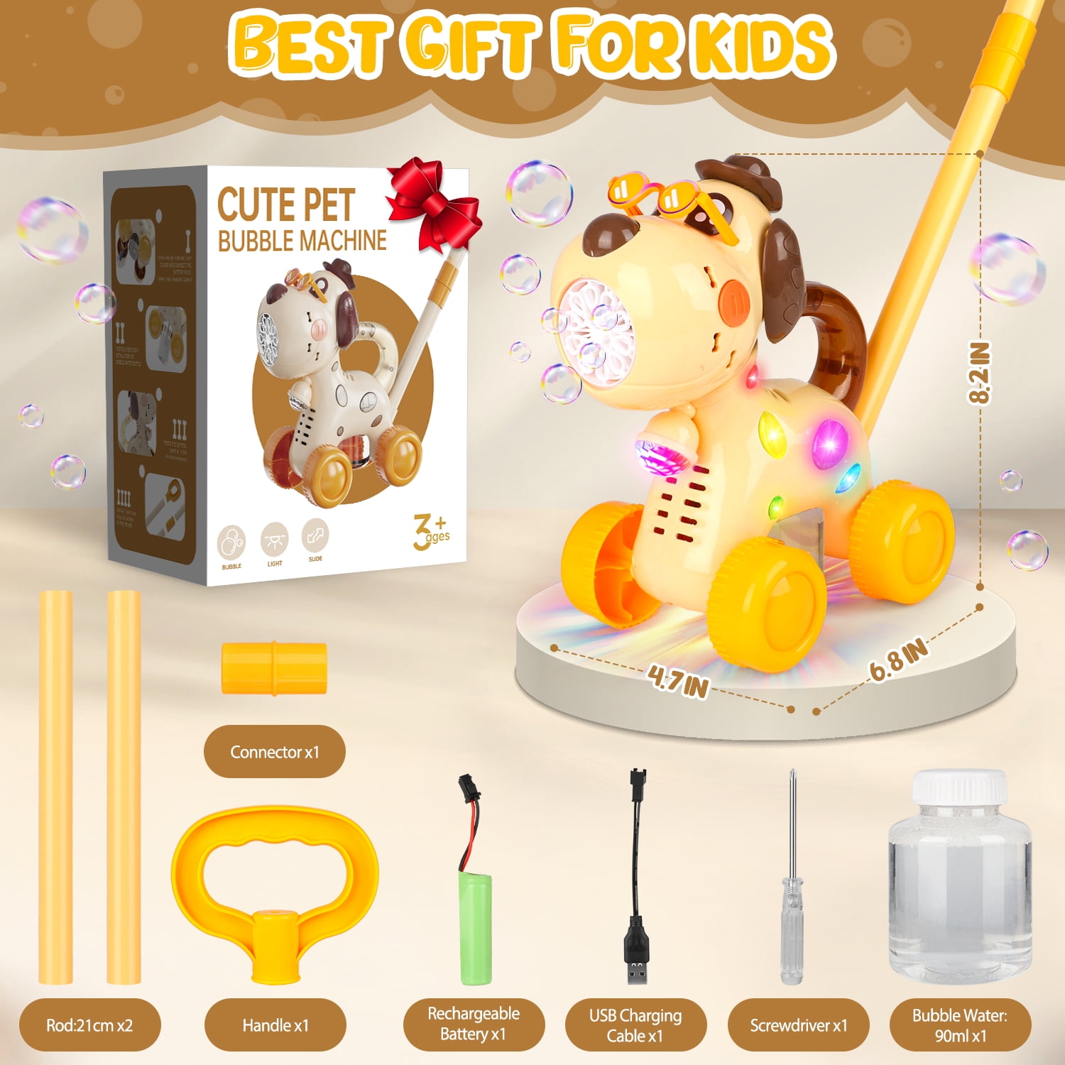 Carsky Automatic Bubble Machine for Toddlers, Dog Bubble Cart Toy, Lighting for Party, Bubble Maker for Kids Outdoor Playing, Birthday Gift for Boys Girls 3 Years up