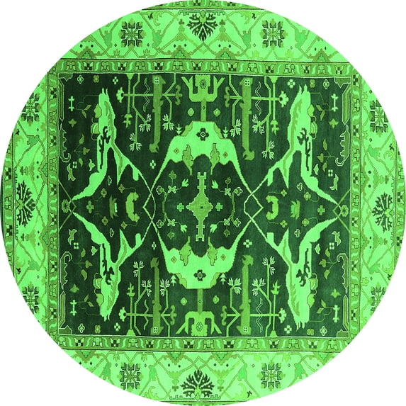 Ahgly Company Indoor Round Oriental Green Industrial Area Rugs, 4' Round