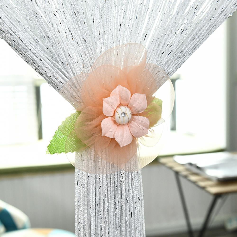 Home Patio Bedroom Decorative Tassel Screen Ribbon Strings Strip Silver Thread Screen for Wedding Coffee House Door String Curtain Wall Panel Fringe Window Room Divider Blind Champagne