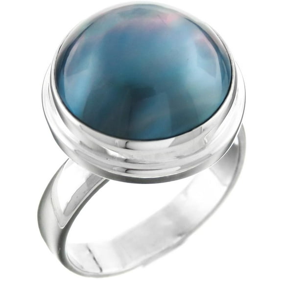 Bali Handmade Blue Mabe Cultured Pearl 925 Sterling Silver Ring