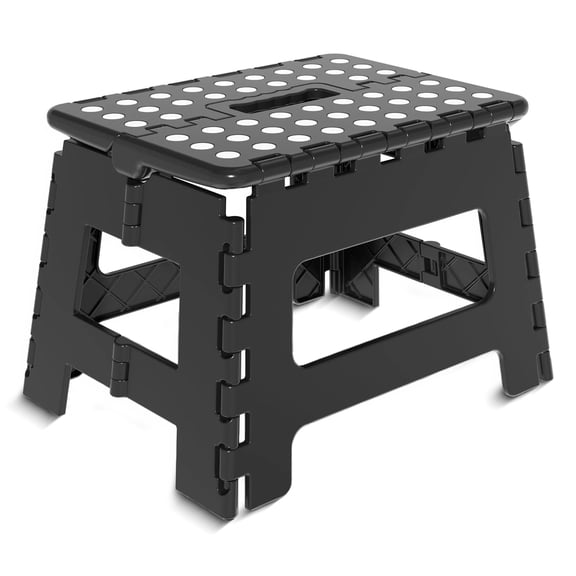 Biiend 9 Inch Folding Step Stool, Non-Slip Plastic Stool with Handle, 300 lb Capacity, Compact Portable Step for Kitchen Bathroom Bedroom
