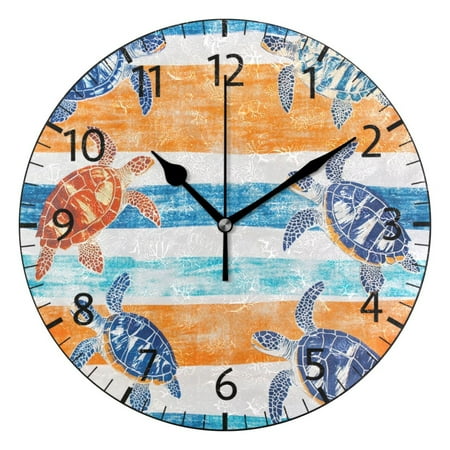 YAZAOO Decorative Wall Clock Size:25cm Sea Turtles in Motion Design Pattern Clock