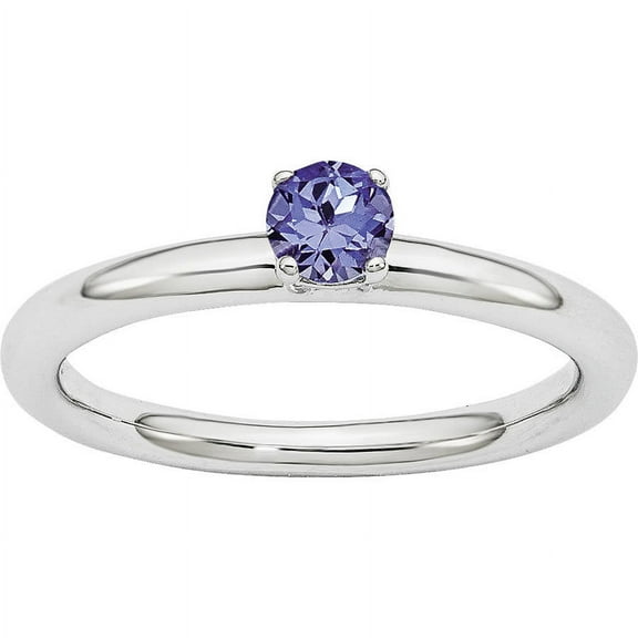 Created Sapphire Sterling Silver Rhodium Ring