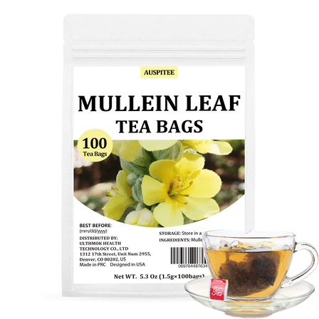 AUSPITEE Mullein Leaf Tea Bags. Made with Pure Mullein Leaves, Herbal Tea,100 Count