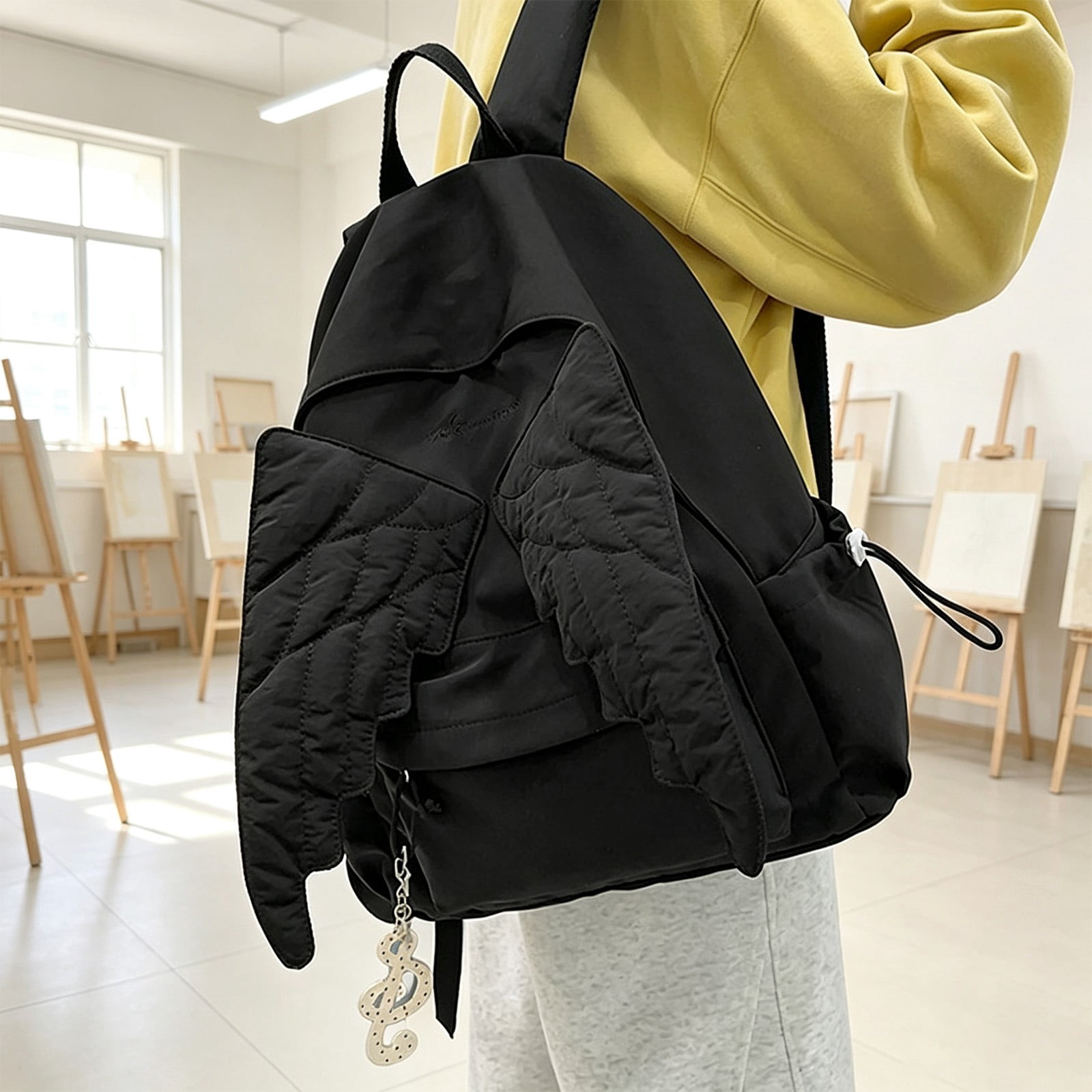 Angel Wing Backpack Cutecore Kawaii Backpack, Yifan Wings Backpack Cute Nylon Daypack with Large Capacity, Wings Backpack for Travel Black 15.7 x 12.6 in