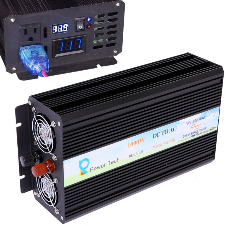 1000 Watt 12V DC to 110V 120V AC Power Inverter Pure Sine Wave Inverter  Home Solar System RV 