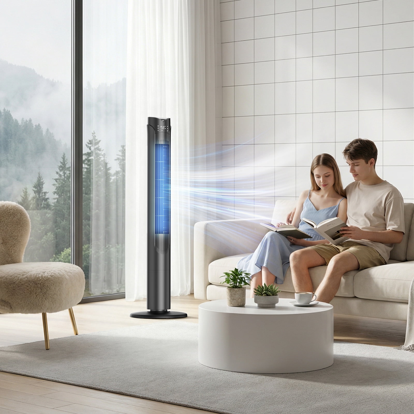 41" Tower Fan, Wide Oscillating Fans with 3 Speeds, 3 Modes, 26 ft/s High Velocity, LED Display with Remote, 12H Timer, for Home,Living Room,Office