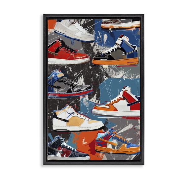 Stupell Industries Contemporary Stylish Urban Shoe Collection Black Floating Frame Canvas Art, 17 x 25, by Ray Powers
