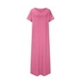 thumbnail image 4 of gljltg Women's Casual Loose Short Sleeve V Neck Long Skirt Dress, Polyester Spandex Blend, Lightweight Breathable Spring Summer, Home Daily Casual Outfit, Easy Care Hand Washable, 4 of 6