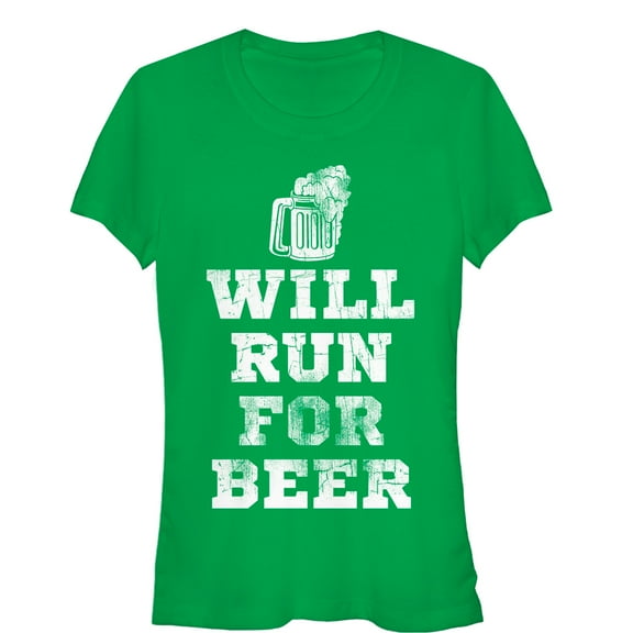Junior's CHIN UP Running For Beer  Graphic Tee Kelly Green Large