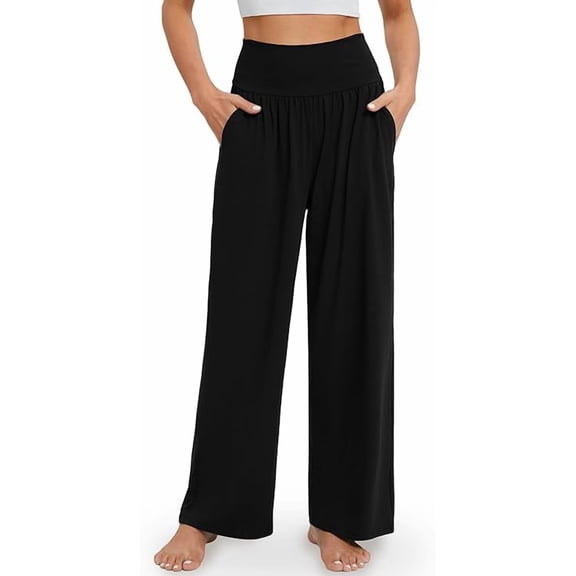 UZMOG Wide Leg Pants Woman, Yoga Pants with Pockets Palazzo Pants for Women Casual Sweatpants High Waisted Flowy Black Pants for Women