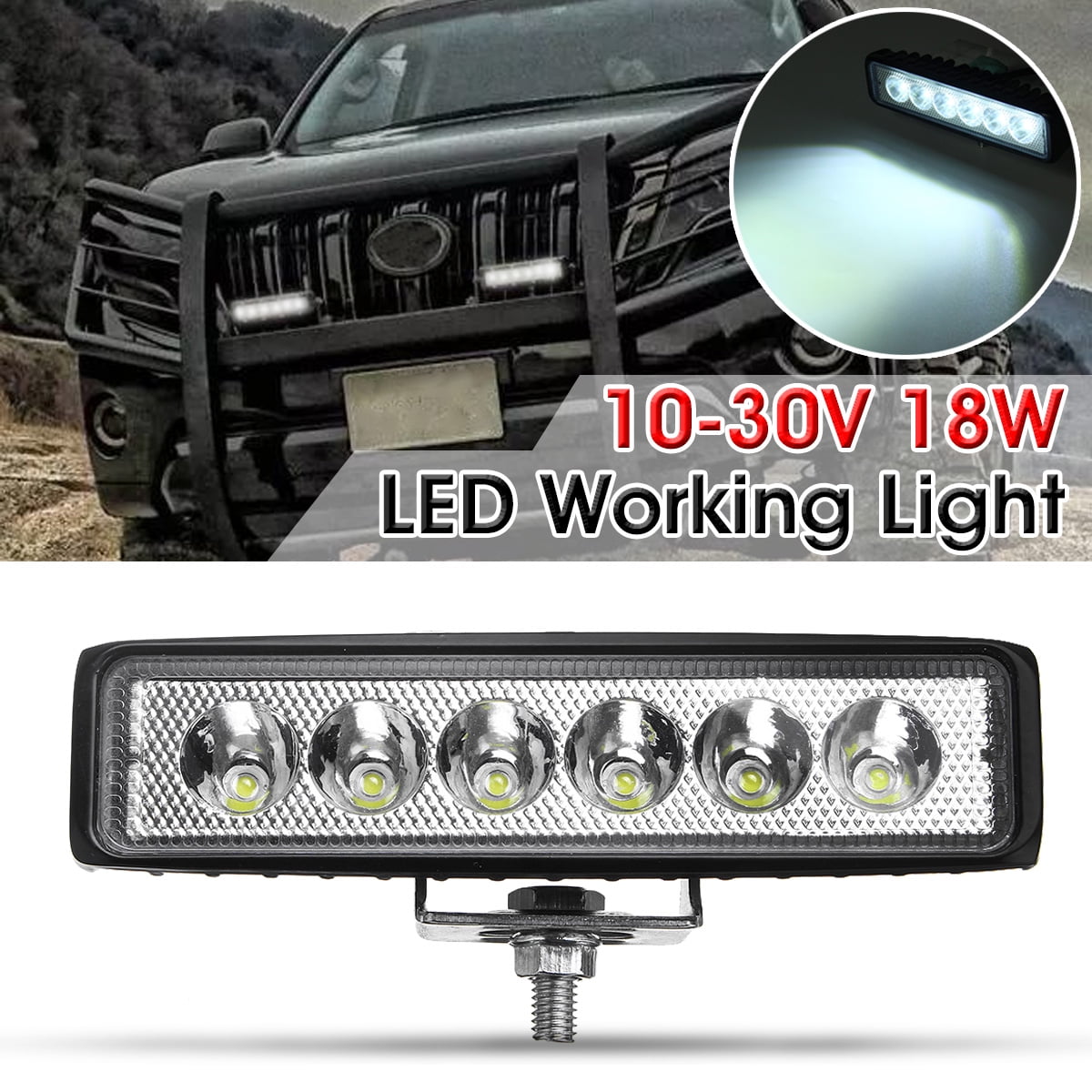 6 LED 18W 6000K Spot Flood Work Light Lamp Offroad Truck ATV