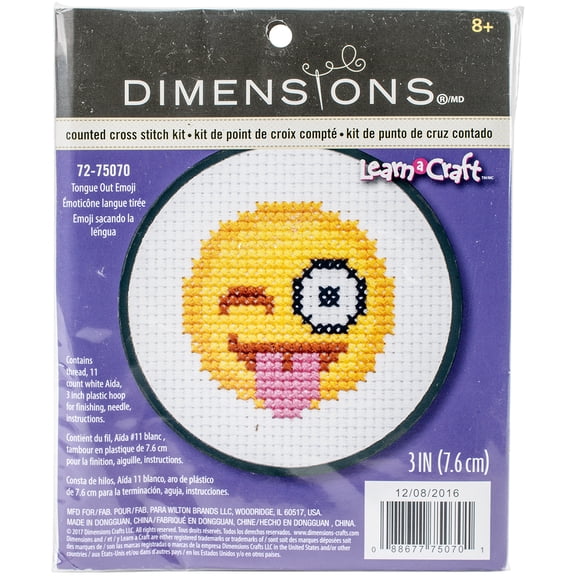 Dimensions/Learn-A-Craft Counted Cross Stitch Kit 3" Round-Tongue Out Emoji (11 Count)