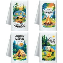 Camping Element Decorative Kitchen Towels Set of 4 Soft Absorbent Microfiber Dish Towel for Kitchen Tea Coffee Bar Home Best Gift for Housewarming Christmas Thanksgiving Birthday