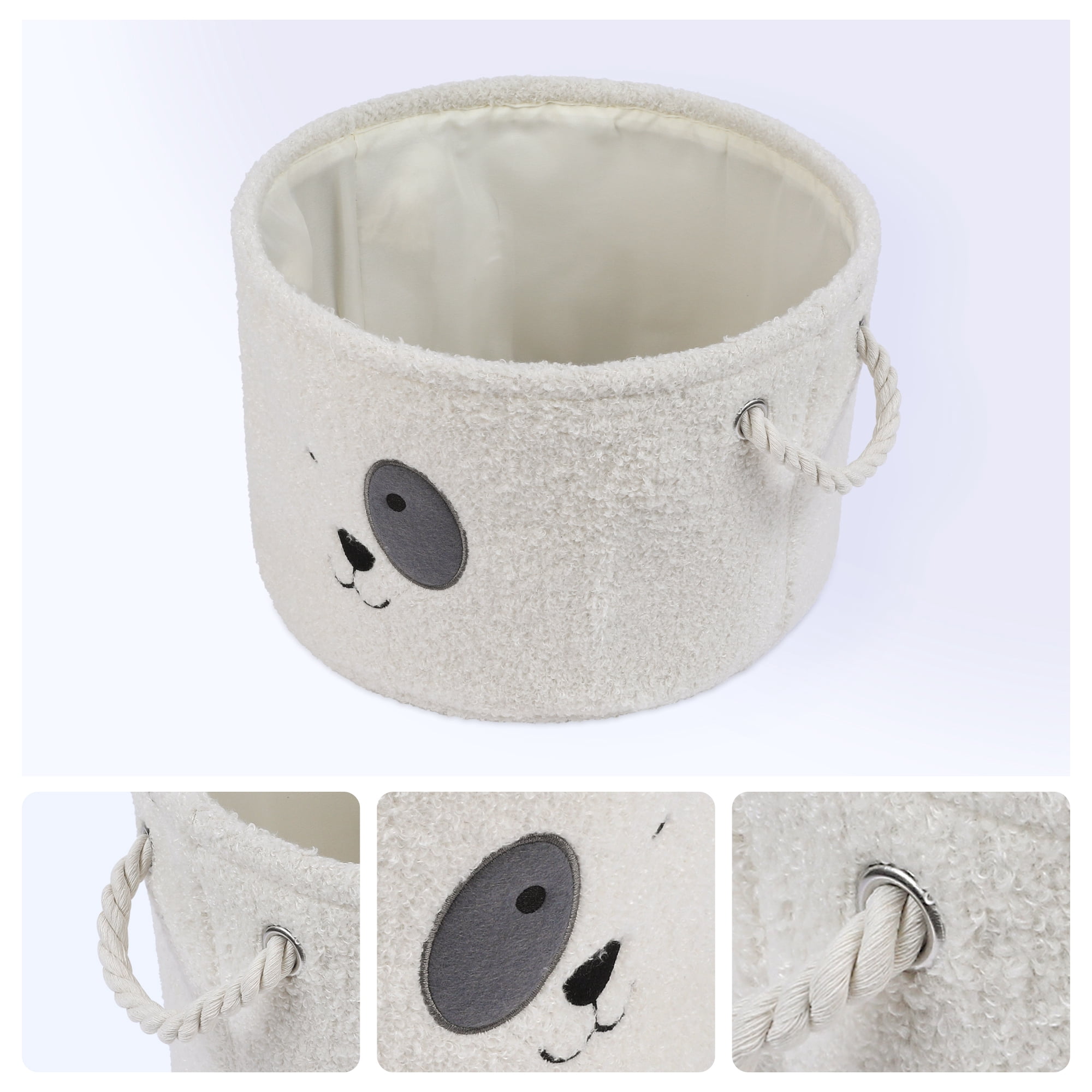 Unique Bargains Set of 3 Cotton Storage Bins with Handles Cream 13*8.1in