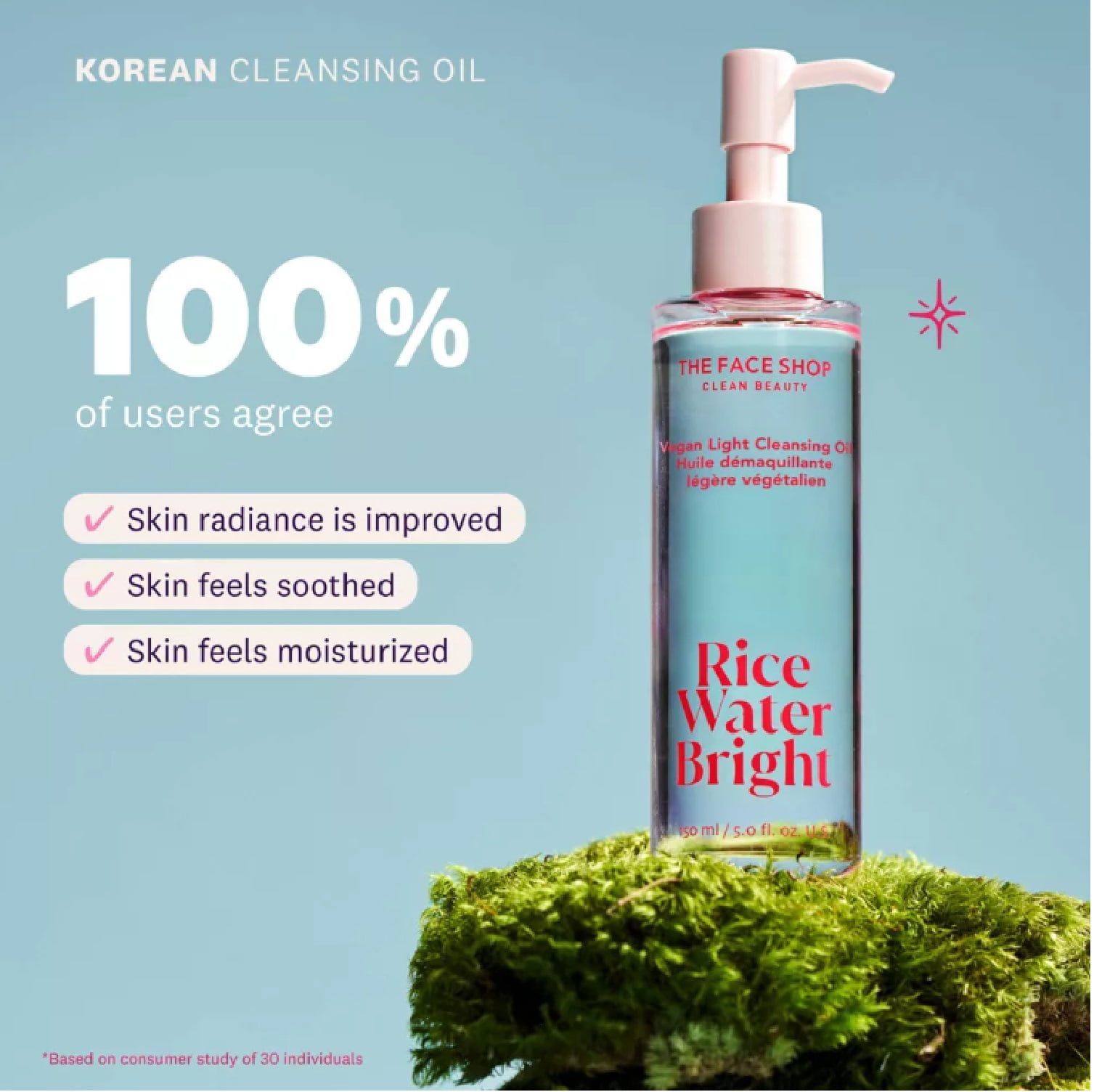 The Face Shop Rice Water Bright Vegan Light Cleansing Oil, Korean Skin Care, Makeup Remover, for All Skin Types, 5 fl. oz.
