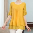 thumbnail image 3 of Pgeraug Womens Short Sleeve Tops Plus Size Lady Women Top Chiffon Solid Short Sleeve Casual Shirt Blouse Plus Size Tops for Women Yellow M, 3 of 5