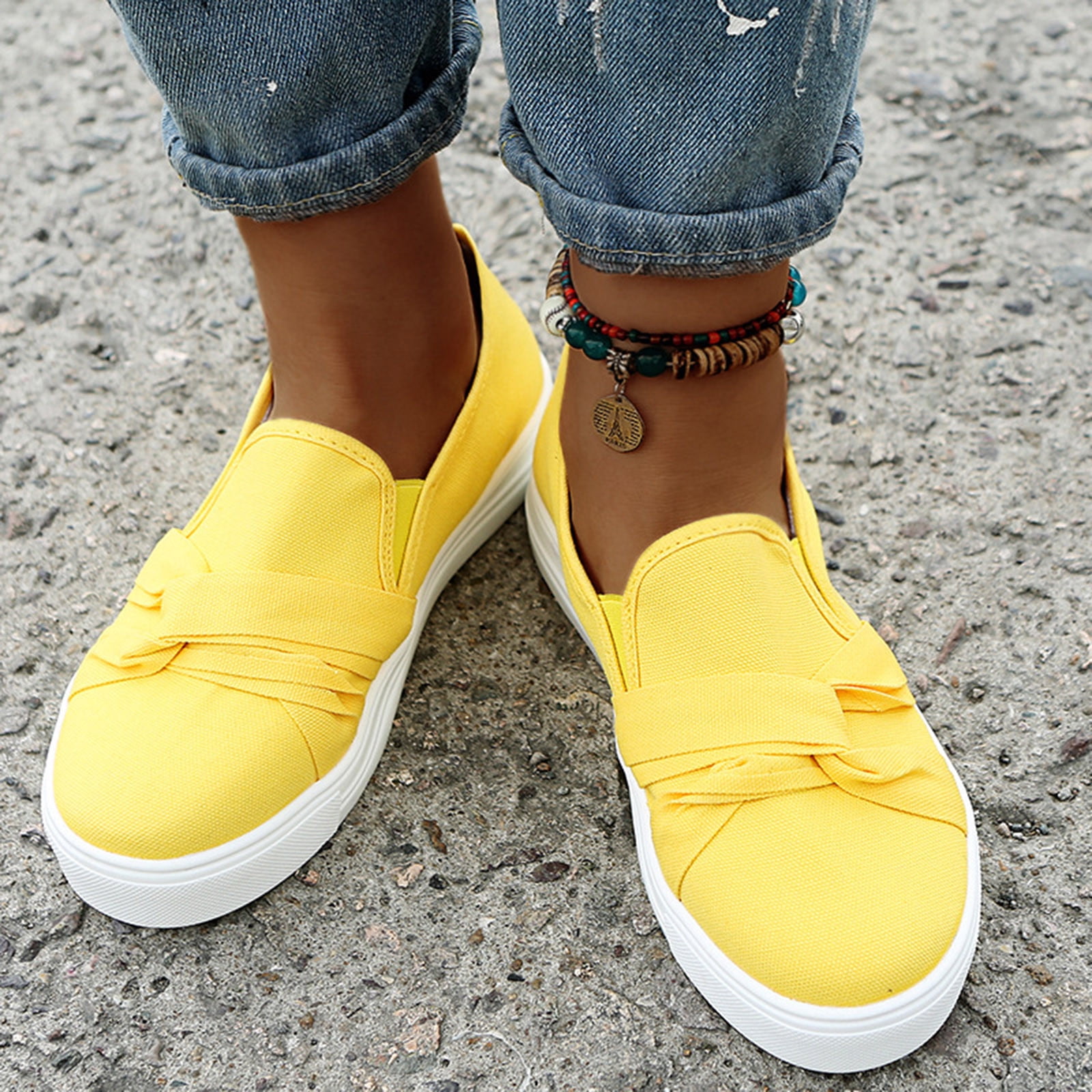 Aayomet Casual Slip On Shoes For Women No Back Color Solid Elastic 