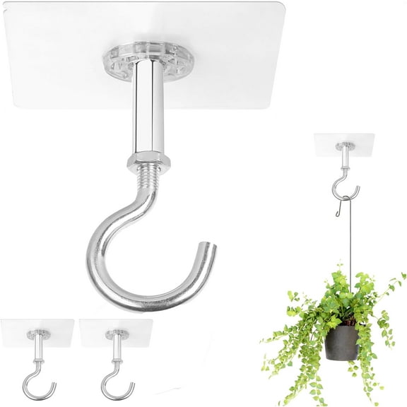 ABPETE Ceiling Hook for Hanging Plants,Adhesive Ceiling Hooks Heavy Duty Holds Up to 30lbs, Stick On for Flower Pots, Lights, Lanterns, Wind Chimes, Decorations, Bird Feeders(2PCS)