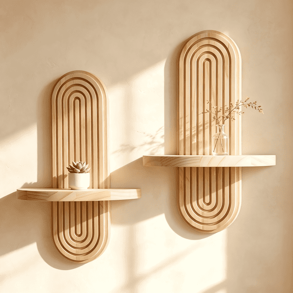 2 Pack Floating Shelves Bathroom for Wall- Handmade Solid Wood Floating Shelves Rainbow Arch Trinket Storage Rack Wall Decor for Bedroom Living Room Nursery Bathroom, Beige