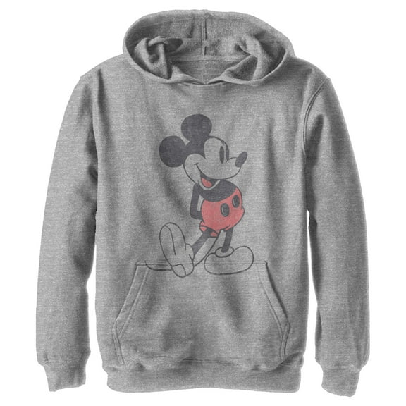Boy's Mickey & Friends Distressed Mickey Mouse Pose  Pull Over Hoodie Athletic Heather Large