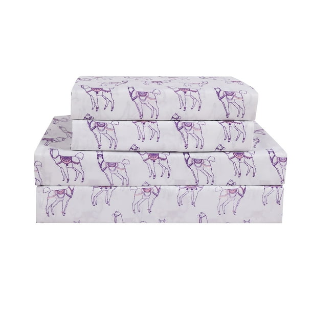 VCNY Home Pretty Dreamer Llama Kids Bed Sheet Set, Twin, Purple