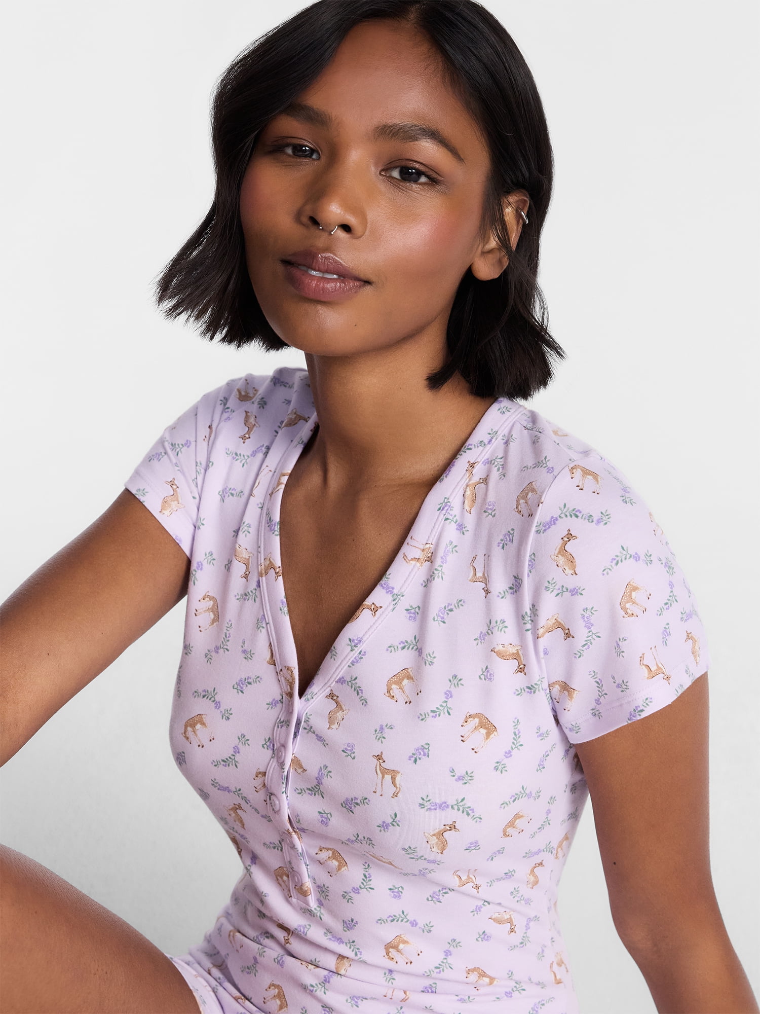 No Boundaries Cloud Core Sleepwear Romper, Women's XXS-3X