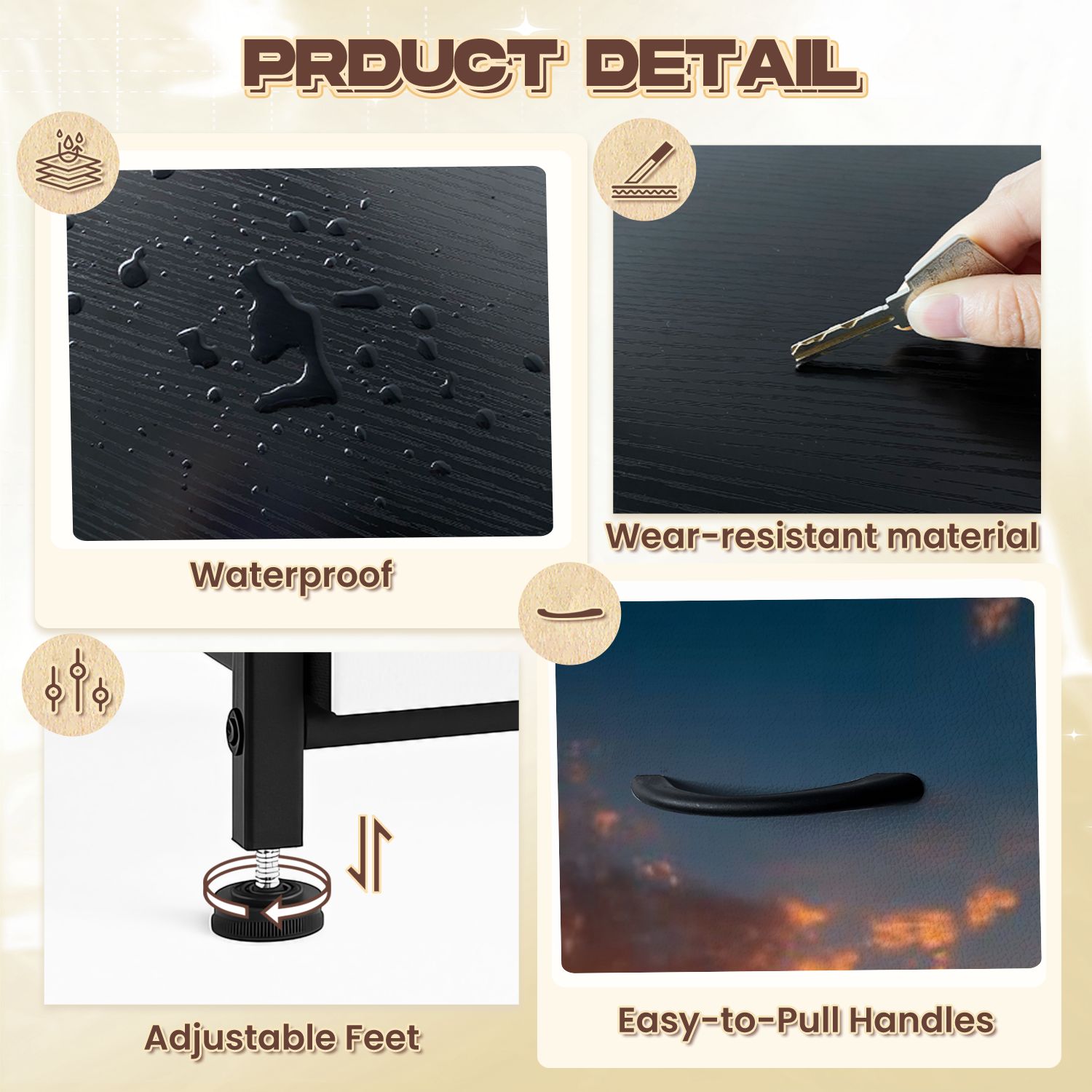 4 Drawer Vertical Storage Dresser Sunset water with Wood Top Fabric Pull Drawers