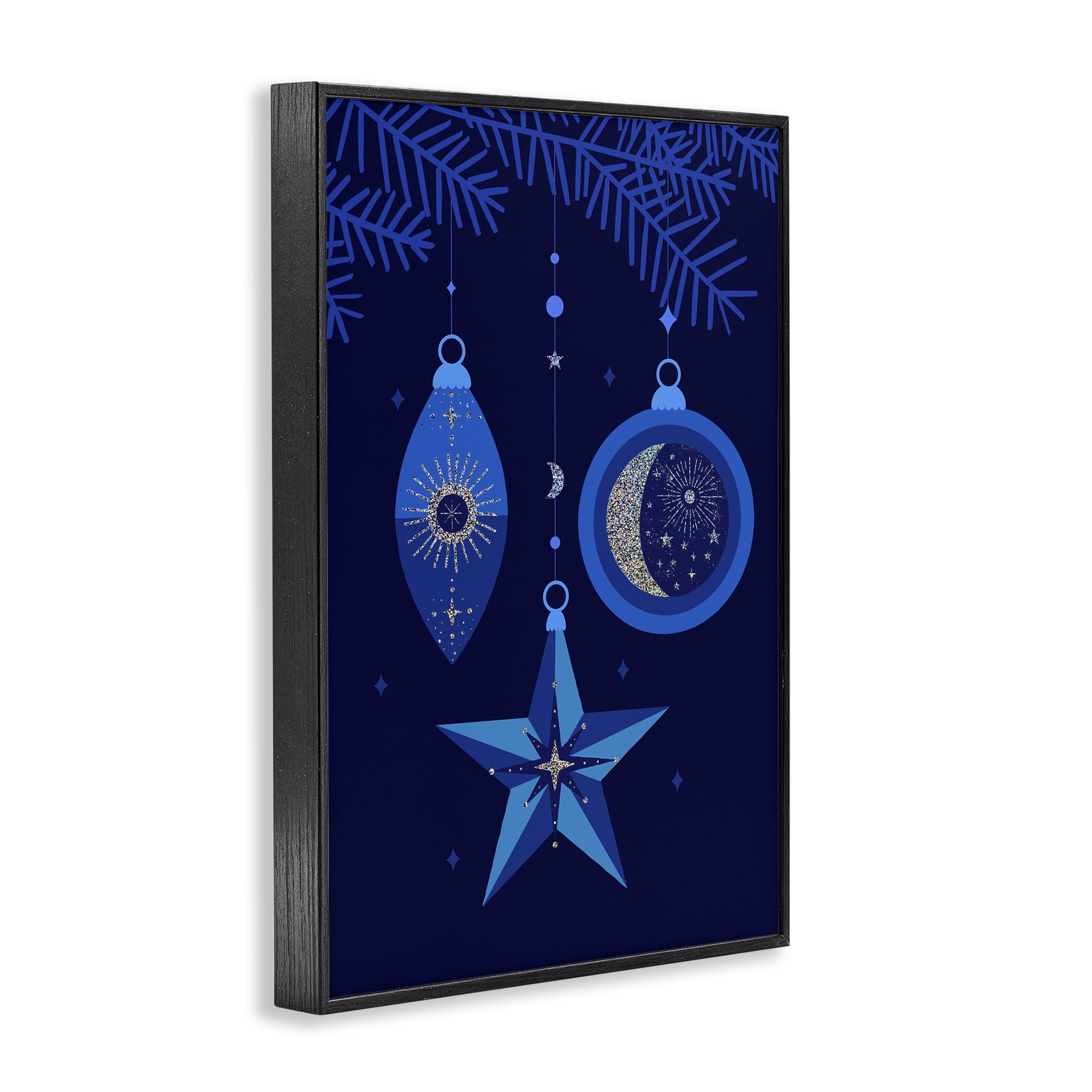 Stupell Industries Blue Holiday Ornaments Holiday Painting Black Framed Art Print Wall Art, 12 x 18
